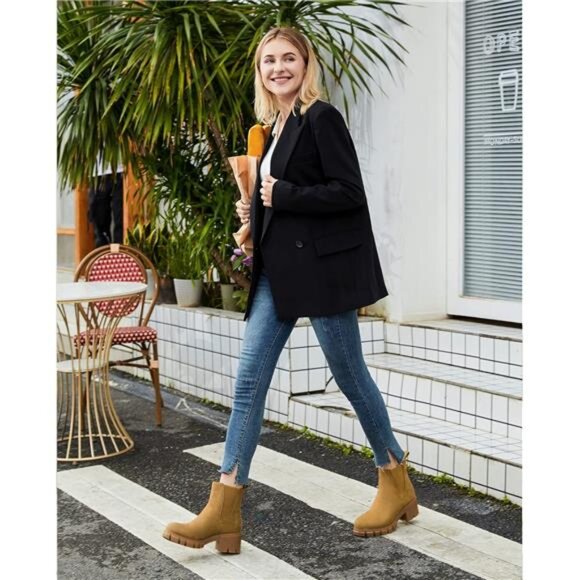 Snapklik.com : Starmerx Women Platform Ankle Boots Elastic  Women\'s Platform Ankle Boots Elastic Chelsea Boots Mid Heel Slip on Booties